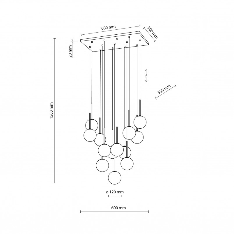 Lampa wisząca 13 szklanych kul na listwie Martin 60cm biało-czarna TK Lighting