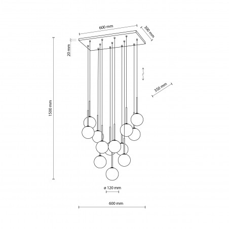 Lampa wisząca 13 szklanych kul na listwie Martin 60cm biało-czarna TK Lighting