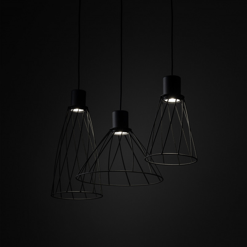 Lampa wisząca druciana potrójna na listwie Modesto 82cm czarna TK Lighting