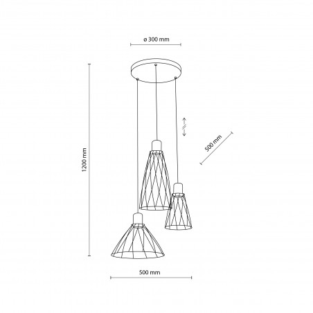 Lampa wisząca druciana potrójna Modesto 50cm czarna TK Lighting