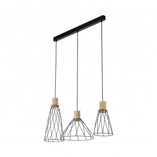 Lampa wisząca druciana potrójna na listwie Modesto Wood 82cm czarny / sosna TK Lighting