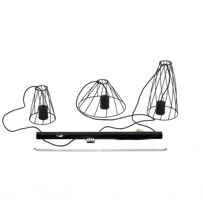 Lampa wisząca druciana potrójna na listwie Modesto 82cm czarna TK Lighting