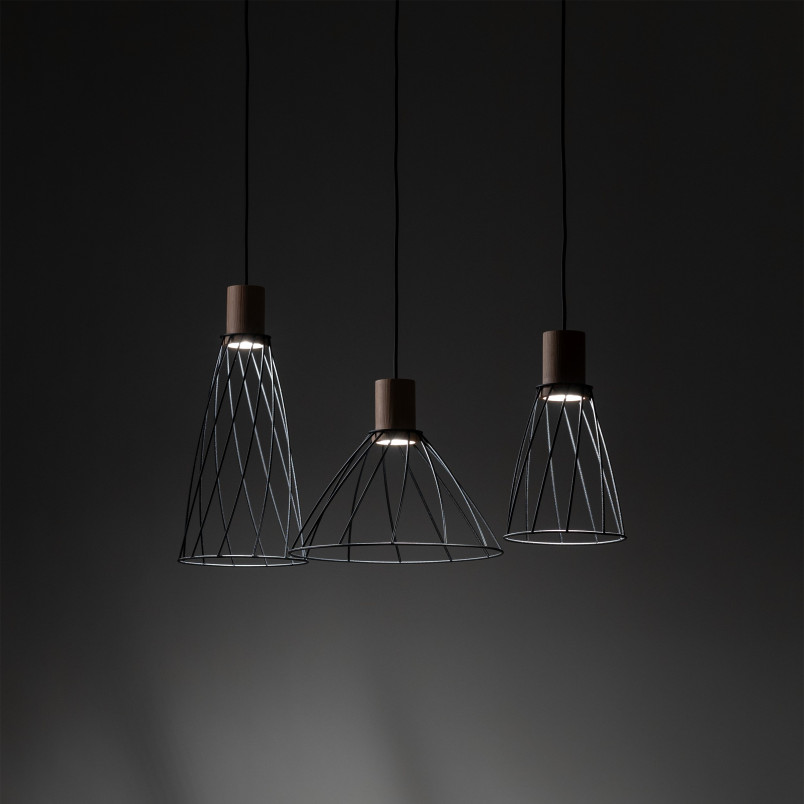 Lampa wisząca druciana potrójna na listwie Modesto Wood 82cm czarny / sosna TK Lighting