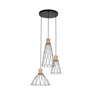Lampa wisząca druciana potrójna Modesto Wood 50cm czarny / sosna TK Lighting
