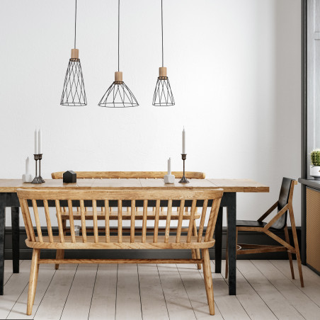 Lampa wisząca druciana potrójna na listwie Modesto Wood 82cm czarny / sosna TK Lighting