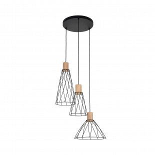 Lampa wisząca druciana potrójna Modesto Wood 50cm czarny / sosna TK Lighting