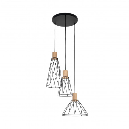 Lampa wisząca druciana potrójna Modesto Wood 50cm czarny / sosna TK Lighting