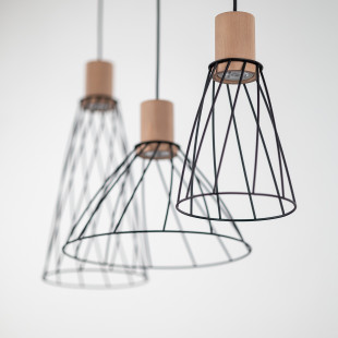 Lampa wisząca druciana potrójna na listwie Modesto Wood 82cm czarny / sosna TK Lighting