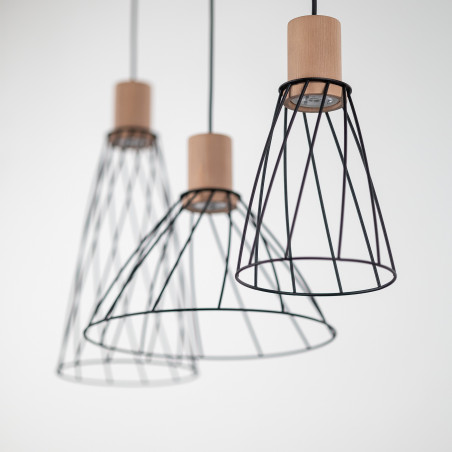 Lampa wisząca druciana potrójna na listwie Modesto Wood 82cm czarny / sosna TK Lighting