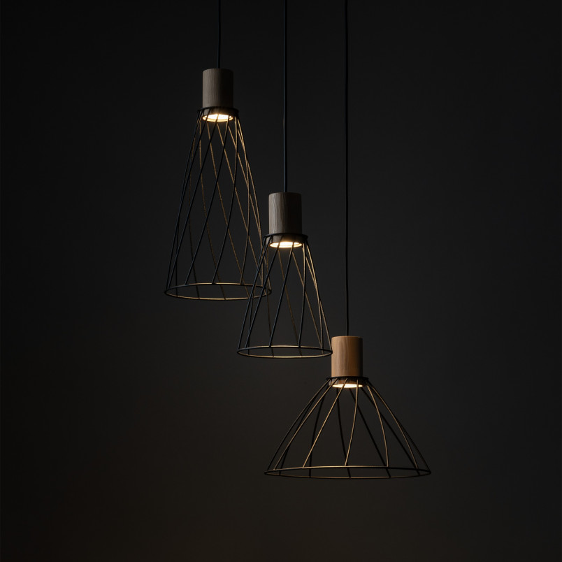 Lampa wisząca druciana potrójna Modesto Wood 50cm czarny / sosna TK Lighting
