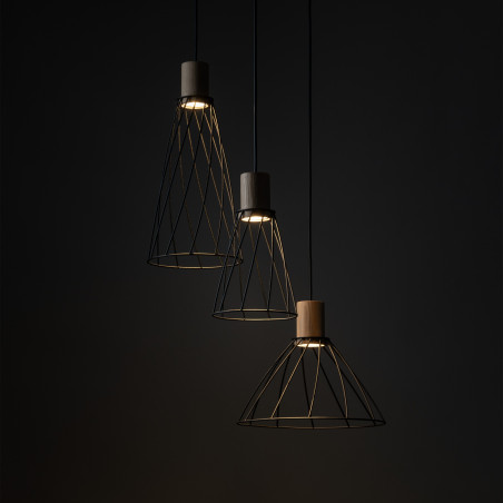 Lampa wisząca druciana potrójna Modesto Wood 50cm czarny / sosna TK Lighting