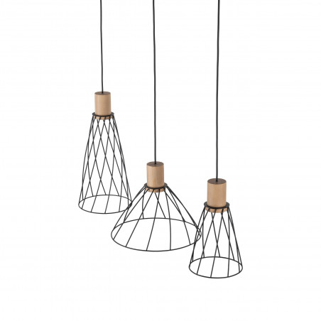 Lampa wisząca druciana potrójna na listwie Modesto Wood 82cm czarny / sosna TK Lighting