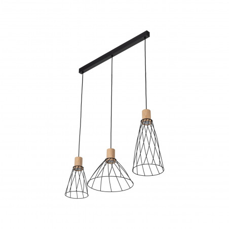 Lampa wisząca druciana potrójna na listwie Modesto Wood 82cm czarny / sosna TK Lighting