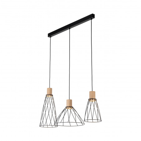 Lampa wisząca druciana potrójna na listwie Modesto Wood 82cm czarny / sosna TK Lighting