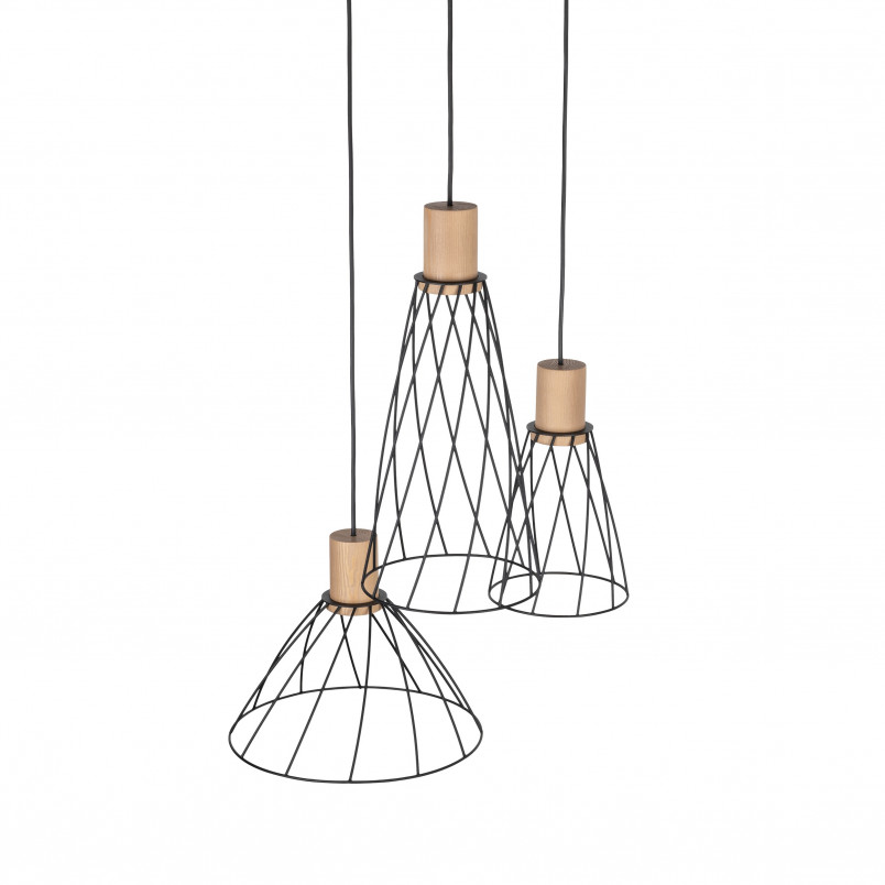 Lampa wisząca druciana potrójna Modesto Wood 50cm czarny / sosna TK Lighting