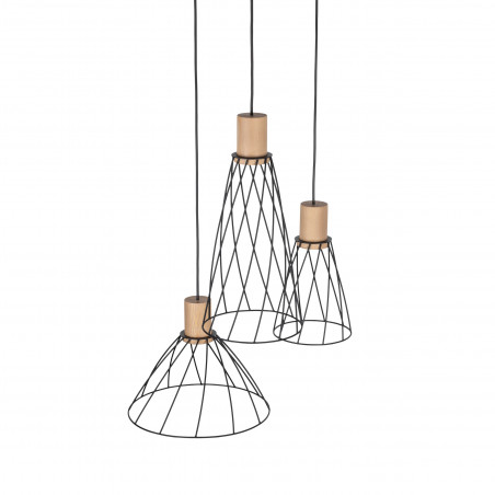 Lampa wisząca druciana potrójna Modesto Wood 50cm czarny / sosna TK Lighting
