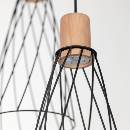 Lampa wisząca druciana potrójna Modesto Wood 50cm czarny / sosna TK Lighting