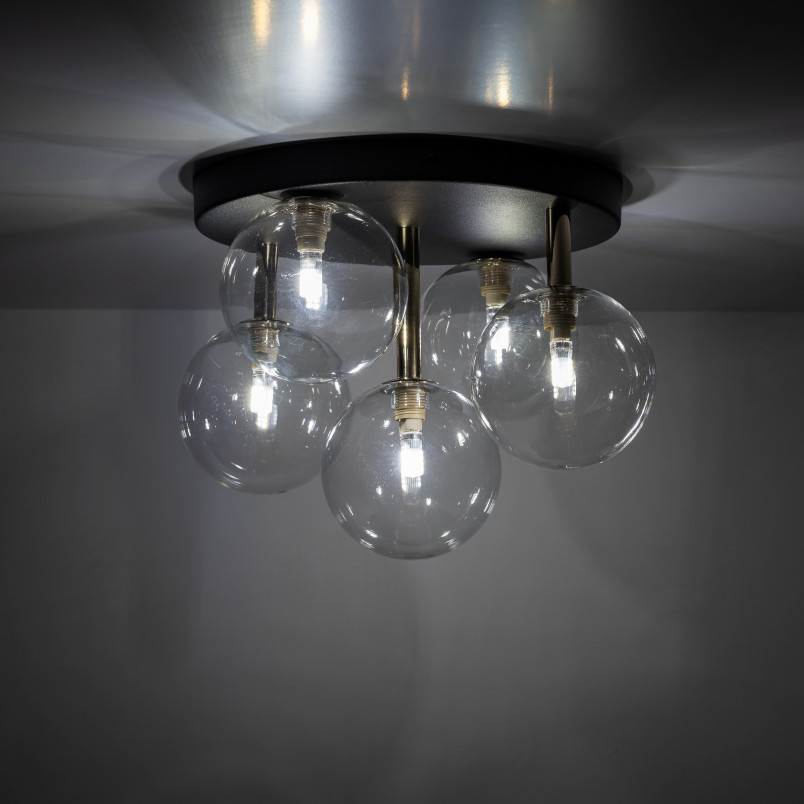 Plafon szklany 5 kul Nilos 35cm przeźroczysty / złoty / czarny TK Lighting