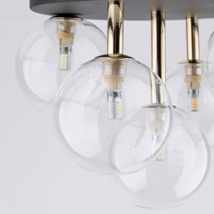 Plafon szklany 5 kul Nilos 35cm przeźroczysty / złoty / czarny TK Lighting