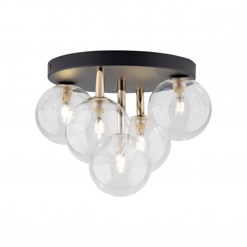 Plafon szklany 5 kul Nilos 35cm przeźroczysty / złoty / czarny TK Lighting