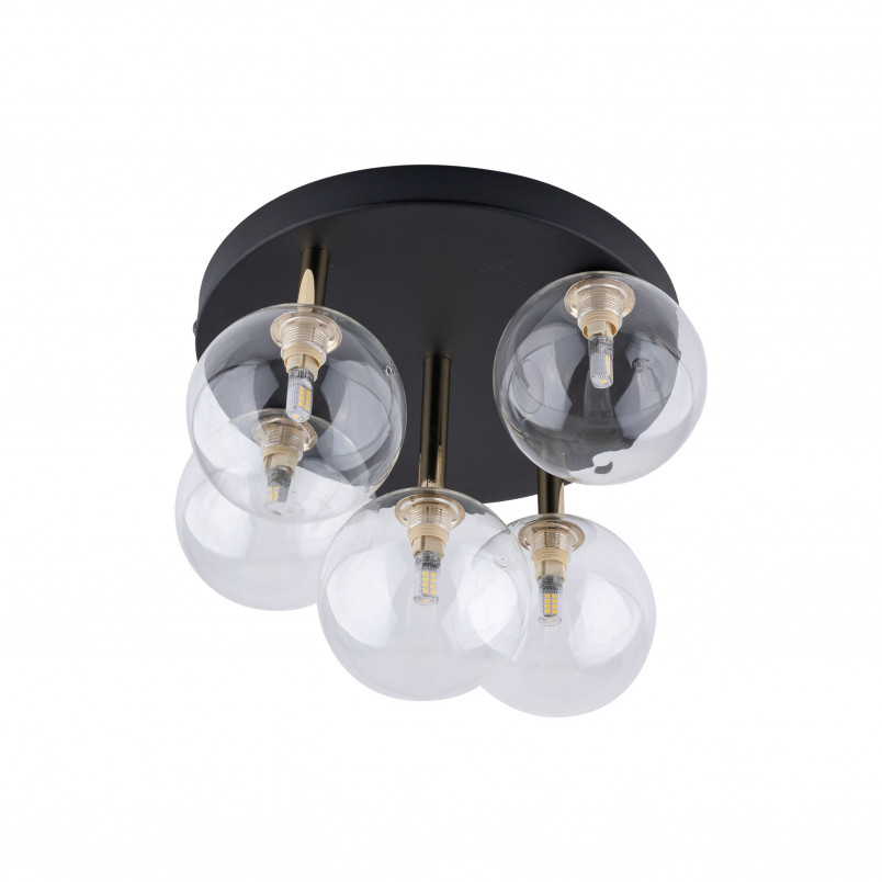 Plafon szklany 5 kul Nilos 35cm przeźroczysty / złoty / czarny TK Lighting