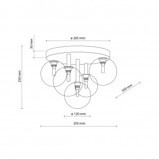 Plafon szklany 5 kul Nilos 35cm przeźroczysty / złoty / czarny TK Lighting