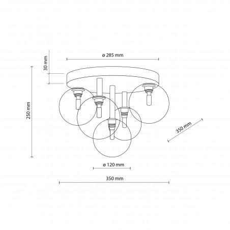 Plafon szklany 5 kul Nilos 35cm przeźroczysty / złoty / czarny TK Lighting