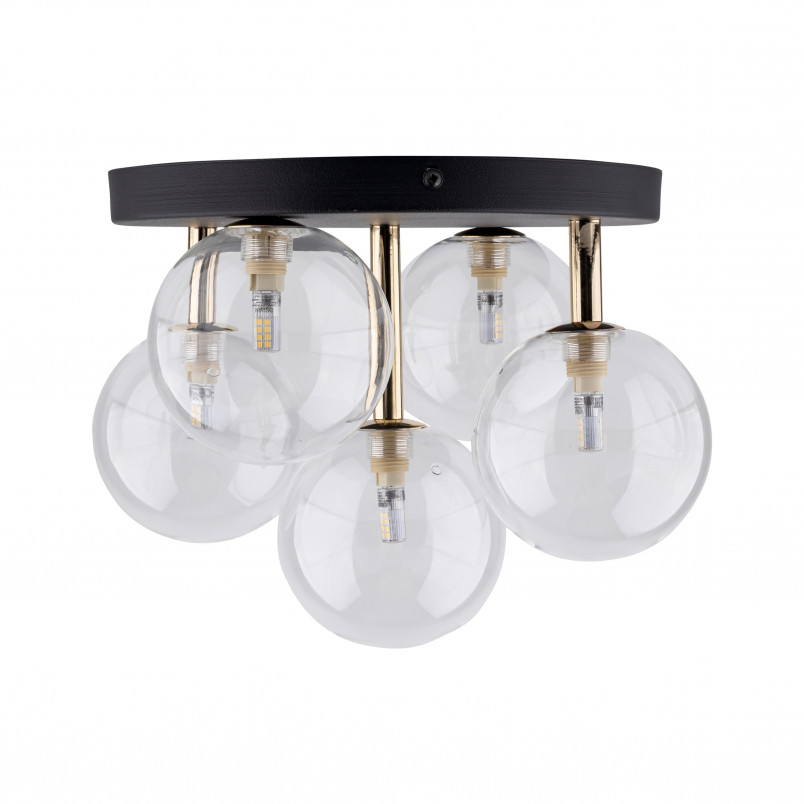 Plafon szklany 5 kul Nilos 35cm przeźroczysty / złoty / czarny TK Lighting