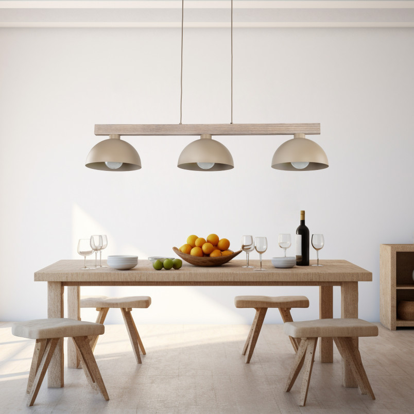 Lampa wisząca skandynawska 3 punktowa Oslo Sabia 118cm beżowy / drewno TK Lighting