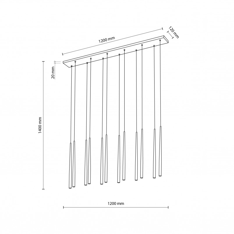 Lampa glamour wiszące tuby Piano XII 150cm złota TK Lighting