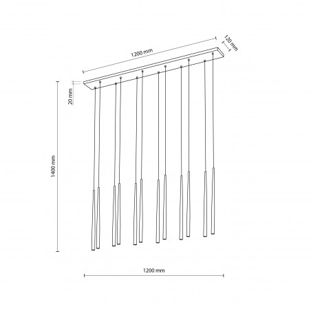Lampa glamour wiszące tuby Piano XII 150cm złota TK Lighting