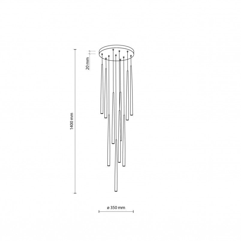 Lampa glamour wiszące tuby Piano X 35cm złota TK Lighting
