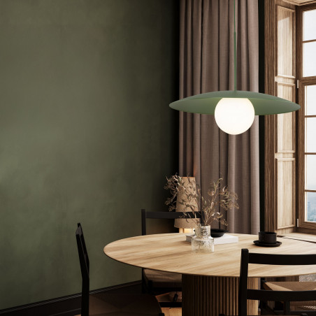 Lampa wisząca metalowa ze szklaną kulą Slate 65cm biały / zielony TK Lighting