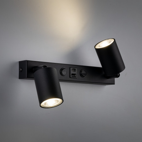 Kinkiet podwójny z reflektorkami i usb Top czarny TK Lighting