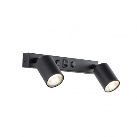 Kinkiet podwójny z reflektorkami i usb Top czarny TK Lighting