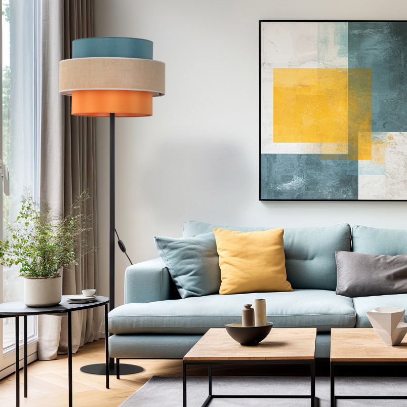 Lampa podłogowa z kolorowym abażurem Trio Juta II 50cm H159cm TK Lighting