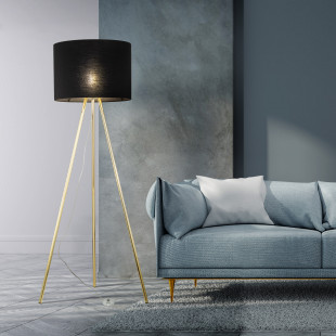 Lampa na złotym trójnogu z czarnym abażurem Umberto 160cm TK Lighting