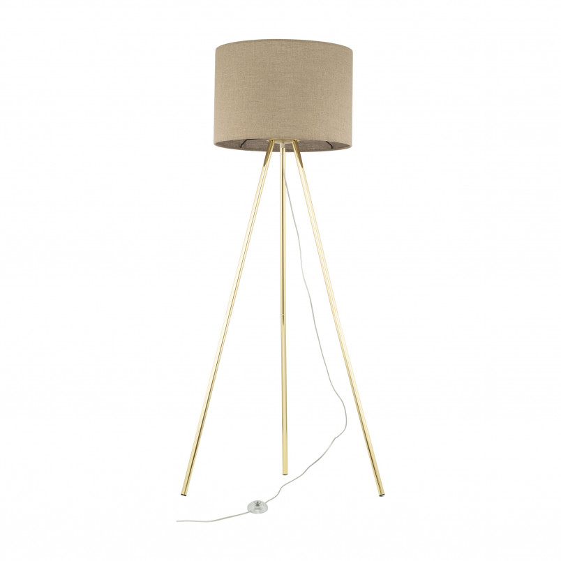 Lampa na złotym trójnogu z lnianym abażurem Umberto 160cm TK Lighting