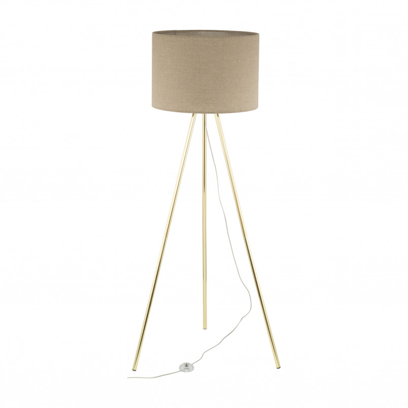 Lampa na złotym trójnogu z lnianym abażurem Umberto 160cm TK Lighting