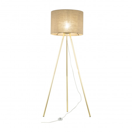 Lampa na złotym trójnogu z lnianym abażurem Umberto 160cm TK Lighting