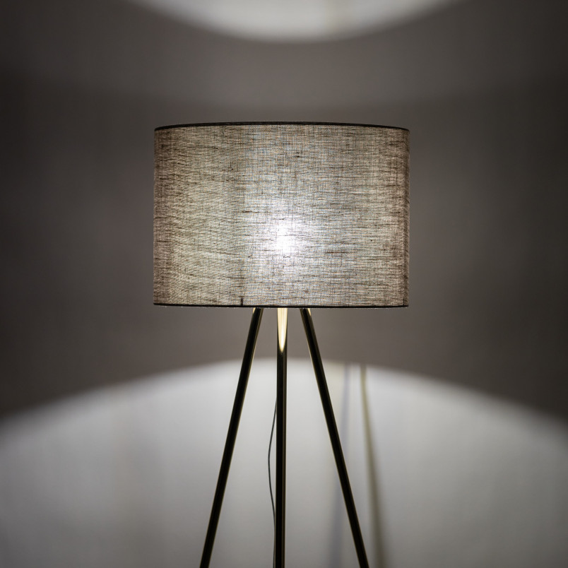 Lampa na złotym trójnogu z lnianym abażurem Umberto 160cm TK Lighting