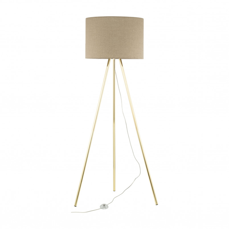 Lampa na złotym trójnogu z lnianym abażurem Umberto 160cm TK Lighting