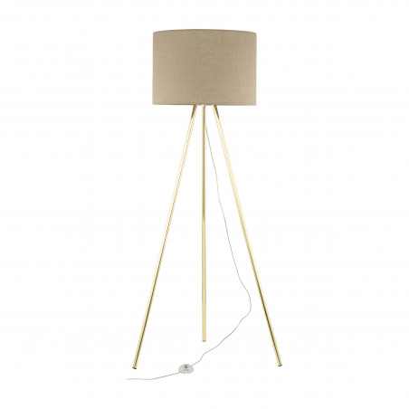 Lampa na złotym trójnogu z lnianym abażurem Umberto 160cm TK Lighting