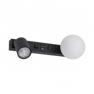 Kinkiet szklana kula z lampką do czytania i usb Vox biało-czarny TK Lighting