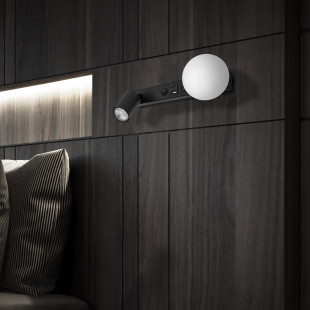 Kinkiet szklana kula z lampką do czytania i usb Vox biało-czarny TK Lighting