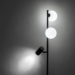 Lampa podłogowa 2 szklane kule z reflektorkiem Vox 152cm biało-czarna TK Lighting