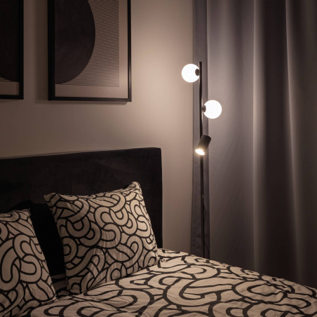 Lampa podłogowa 2 szklane kule z reflektorkiem Vox 152cm biało-czarna TK Lighting