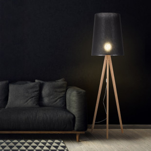 Lampa na trójnogu drewnianym z czarnym kloszem Walz 175cm TK Lighting