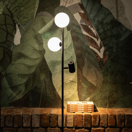 Lampa podłogowa 2 szklane kule z reflektorkiem Vox 152cm biało-czarna TK Lighting