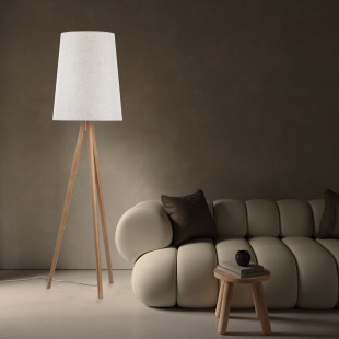 Lampa na trójnogu drewnianym z lnianym kloszem Walz 175cm TK Lighting